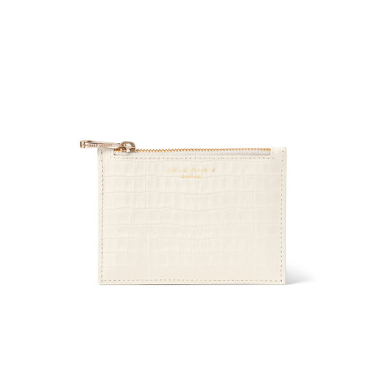 Small Essential Flat Pouch in Ivory Croc from Aspinal of London