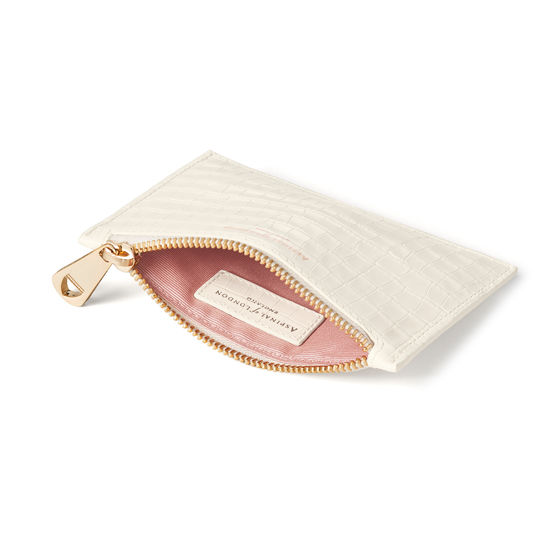 Small Essential Flat Pouch in Ivory Croc from Aspinal of London