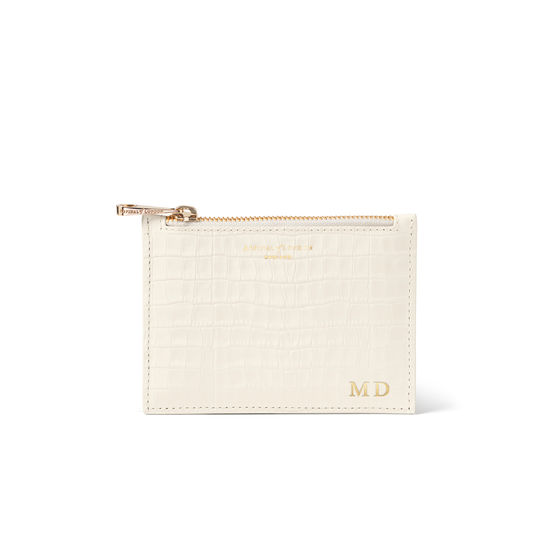 Small Essential Flat Pouch in Ivory Croc from Aspinal of London