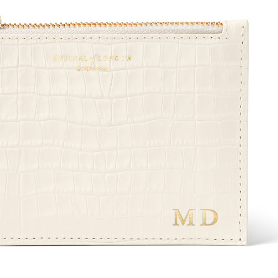 Small Essential Flat Pouch in Ivory Croc from Aspinal of London