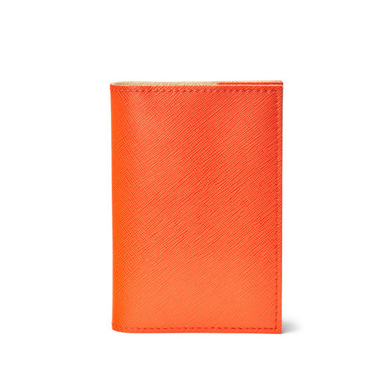 Refillable Pocket Notebook in Bright Orange Saffiano from Aspinal of London