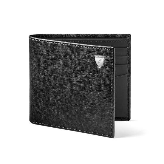 8 Card Billfold Wallet in Black Saffiano & Smooth Black from Aspinal of London