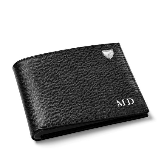 8 Card Billfold Wallet in Black Saffiano & Smooth Black from Aspinal of London