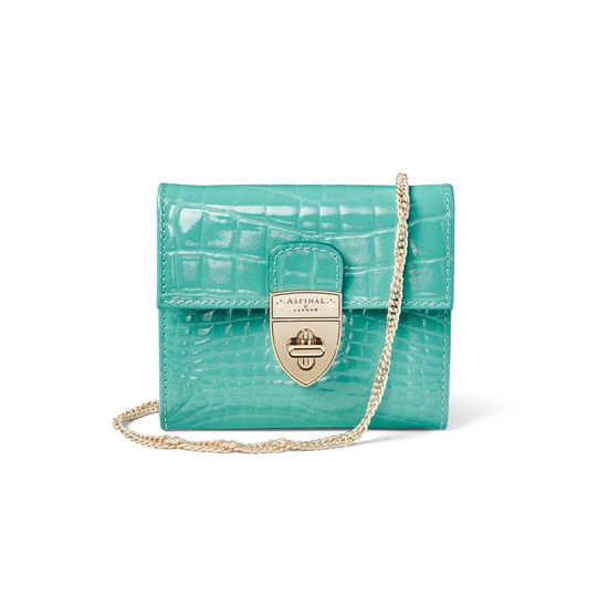 Small Mayfair Purse with Chain in Chalkhill Blue Patent Croc from Aspinal of London