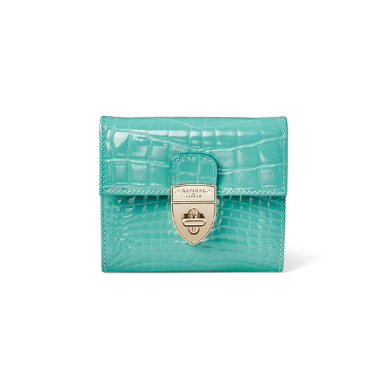 Small Mayfair Purse with Chain in Chalkhill Blue Patent Croc from Aspinal of London