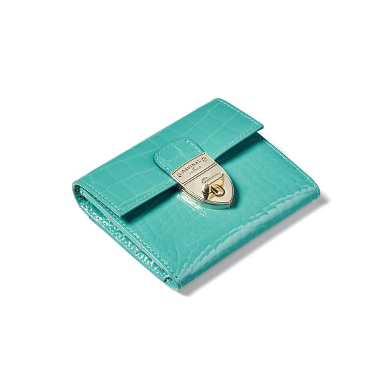 Small Mayfair Purse with Chain in Chalkhill Blue Patent Croc from Aspinal of London