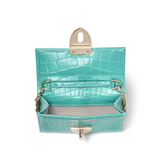 Small Mayfair Purse with Chain in Chalkhill Blue Patent Croc from Aspinal of London