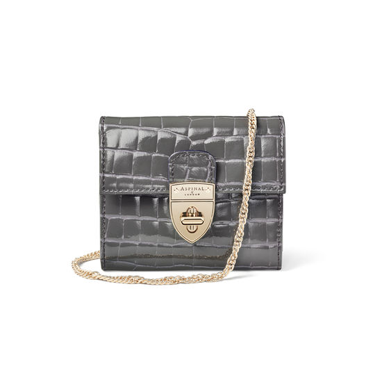 Small Mayfair Purse with Chain in Storm Patent Croc from Aspinal of London