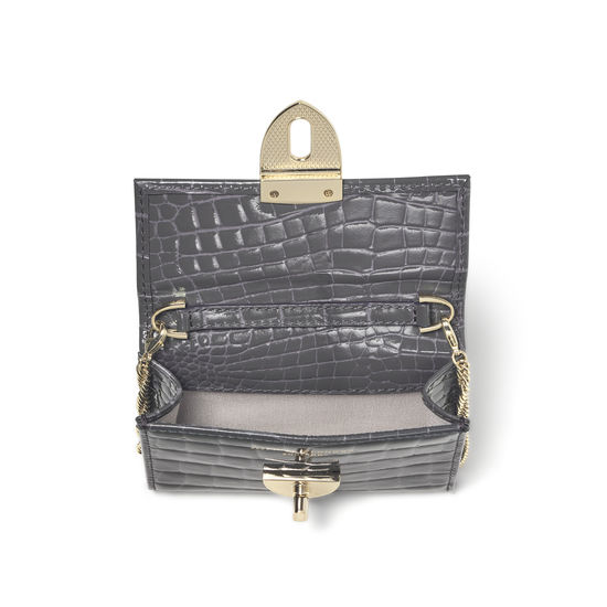 Small Mayfair Purse with Chain in Storm Patent Croc from Aspinal of London
