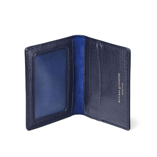 ID & Travel Card Holder in Midnight Blue Silk Lizard & Navy Suede from Aspinal of London