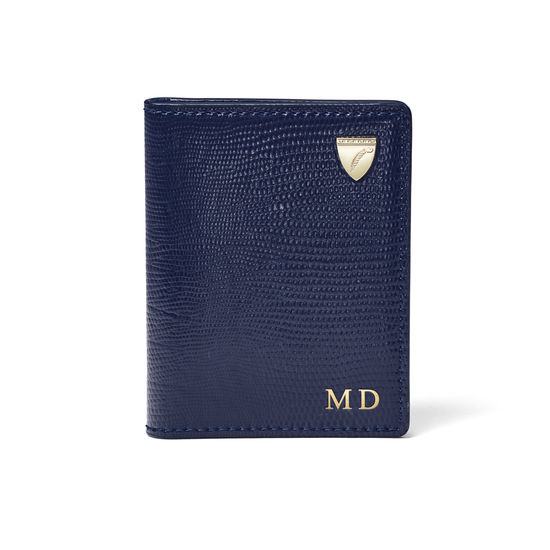 ID & Travel Card Holder in Midnight Blue Silk Lizard & Navy Suede from Aspinal of London