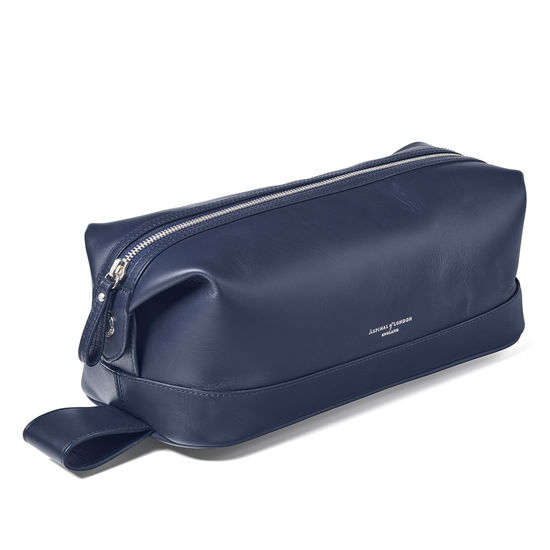 Men's Leather Washbag in Smooth Bluemoon from Aspinal of London