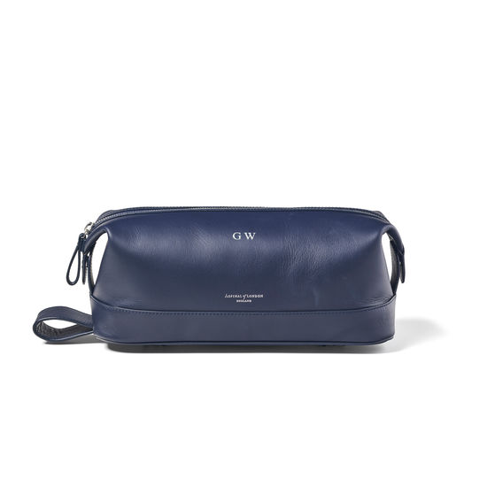 Men's Leather Washbag in Smooth Bluemoon from Aspinal of London