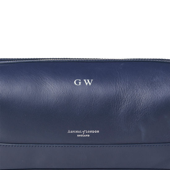 Men's Leather Washbag in Smooth Bluemoon from Aspinal of London