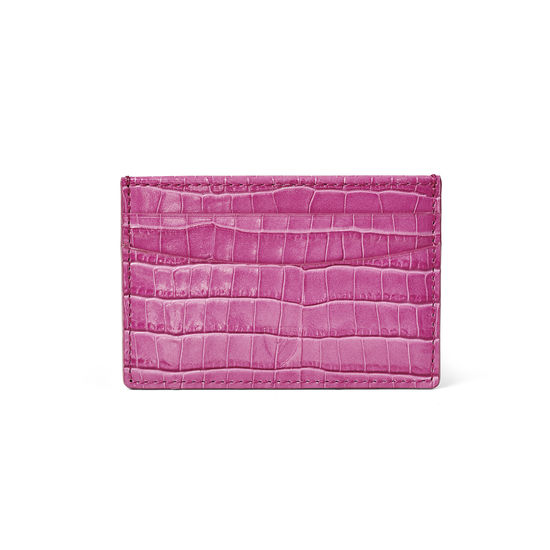 Slim Credit Card Case in Deep Shine Hibiscus Small Croc from Aspinal of London