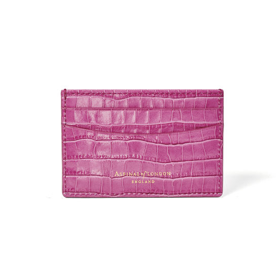 Slim Credit Card Case in Deep Shine Hibiscus Small Croc from Aspinal of London