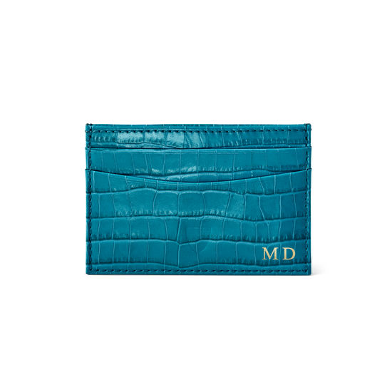 Slim Credit Card Case in Deep Shine Topaz Small Croc from Aspinal of London
