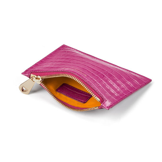 Small Essential Flat Pouch in Deep Shine Hibiscus Small Croc from Aspinal of London