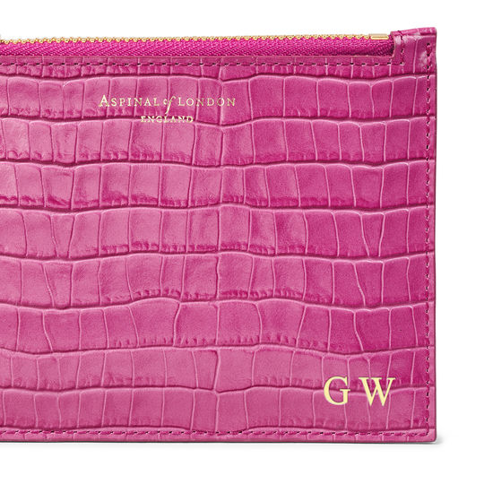 Small Essential Flat Pouch in Deep Shine Hibiscus Small Croc from Aspinal of London