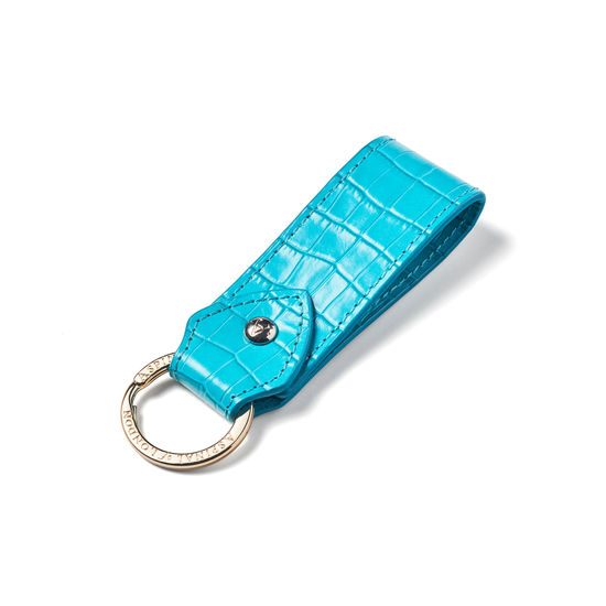 Leather Loop Keyring in Deep Shine Aqua Small Croc from Aspinal of London