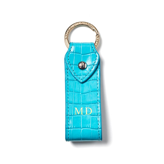 Leather Loop Keyring in Deep Shine Aqua Small Croc from Aspinal of London