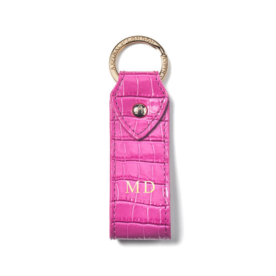 Leather Loop Keyring in Deep Shine Hibiscus Small Croc from Aspinal of London
