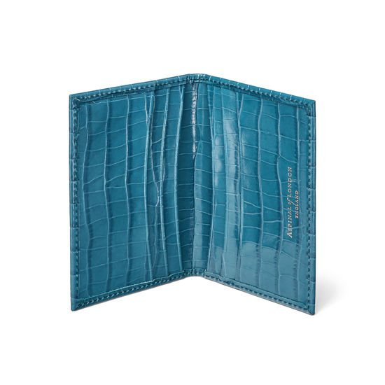 Double Fold Credit Card Case in Deep Shine Topaz Small Croc from Aspinal of London