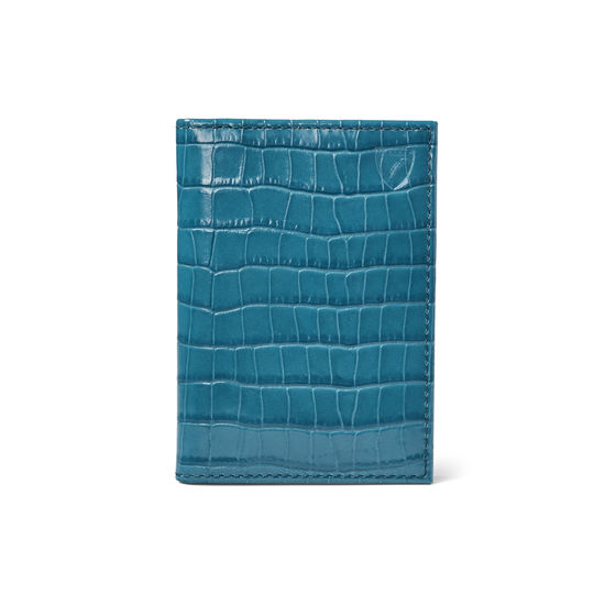 Double Fold Credit Card Case in Deep Shine Topaz Small Croc from Aspinal of London