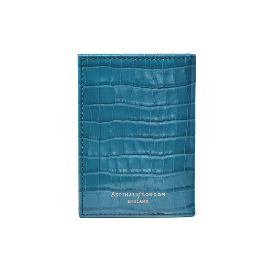 Double Fold Credit Card Case in Deep Shine Topaz Small Croc from Aspinal of London