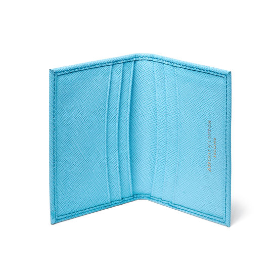 Double Fold Credit Card Case in Bright Blue Saffiano from Aspinal of London