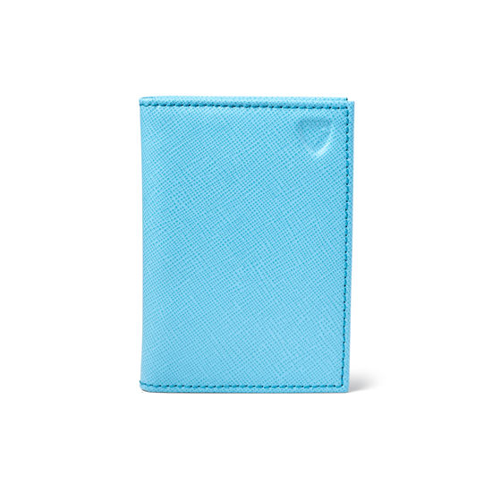 Double Fold Credit Card Case in Bright Blue Saffiano from Aspinal of London