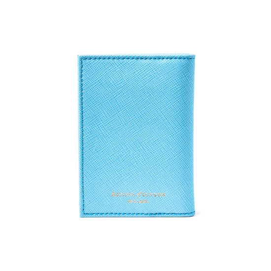 Double Fold Credit Card Case in Bright Blue Saffiano from Aspinal of London