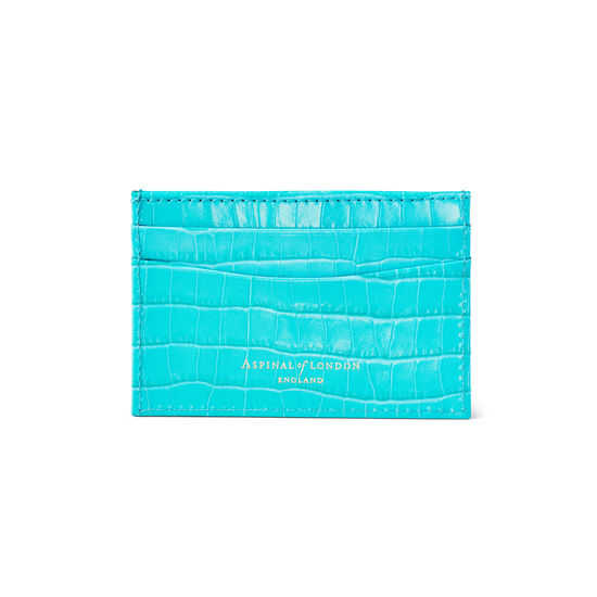 Slim Credit Card Case in Deep Shine Aqua Small Croc from Aspinal of London