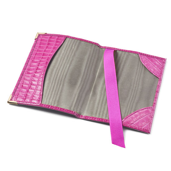 Passport Cover in Deep Shine Hibiscus Small Croc from Aspinal of London
