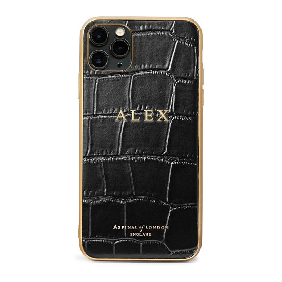 iPhone 11 Pro Max Case in Deep Shine Black Croc from Aspinal of London