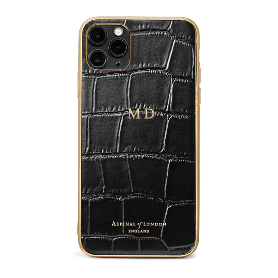 iPhone 11 Pro Max Case in Deep Shine Black Croc from Aspinal of London