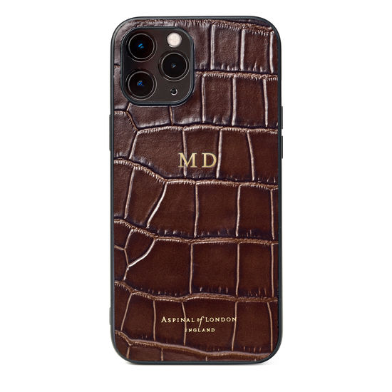 iPhone 12 Pro Max Case in Deep Shine Amazon Brown Croc from Aspinal of London