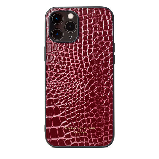 iPhone 12 Pro Max Case in Bordeaux Patent Croc from Aspinal of London