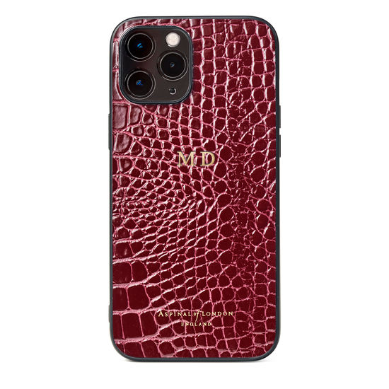 iPhone 12 Pro Max Case in Bordeaux Patent Croc from Aspinal of London
