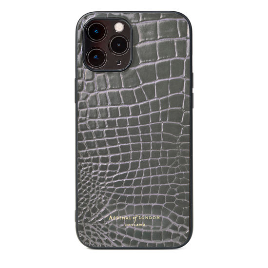 iPhone 12 Pro Max Case in Storm Patent Croc from Aspinal of London