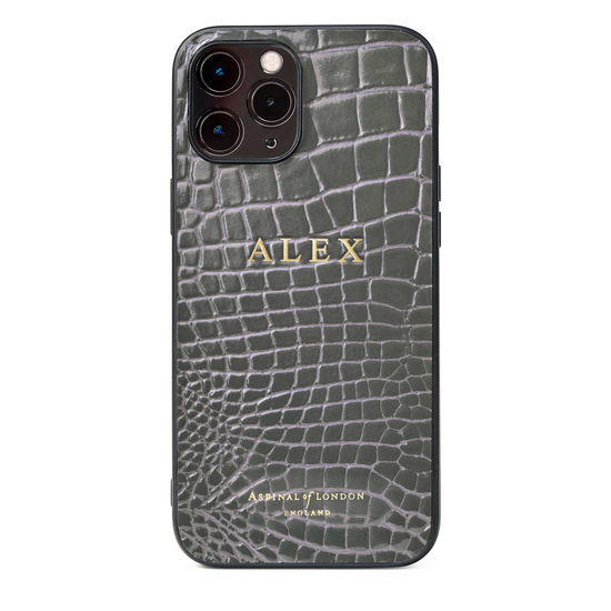 iPhone 12 Pro Max Case in Storm Patent Croc from Aspinal of London