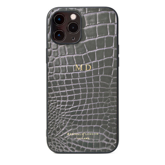 iPhone 12 Pro Max Case in Storm Patent Croc from Aspinal of London