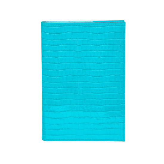 A5 Refillable Leather Journal in Deep Shine Aqua Small Croc from Aspinal of London
