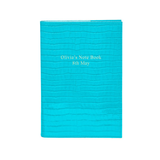 A5 Refillable Leather Journal in Deep Shine Aqua Small Croc from Aspinal of London