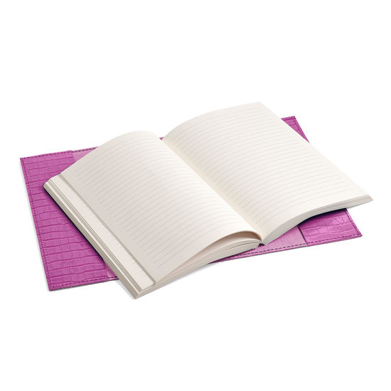 A5 Refillable Leather Journal in Deep Shine Hibiscus Small Croc from Aspinal of London