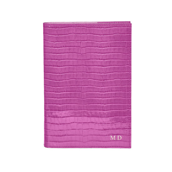A5 Refillable Leather Journal in Deep Shine Hibiscus Small Croc from Aspinal of London