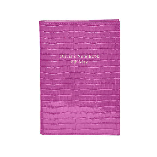 A5 Refillable Leather Journal in Deep Shine Hibiscus Small Croc from Aspinal of London