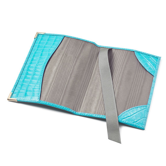 Passport Cover in Deep Shine Aqua Small Croc from Aspinal of London