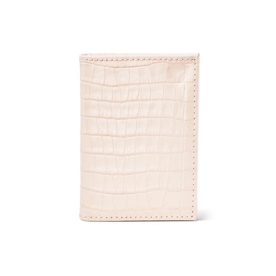 Double Fold Credit Card Case in Deep Shine Shell Pink Small Croc from Aspinal of London