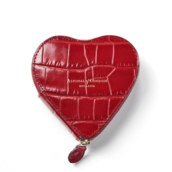 Heart Coin Purse in Deep Shine Red Croc from Aspinal of London